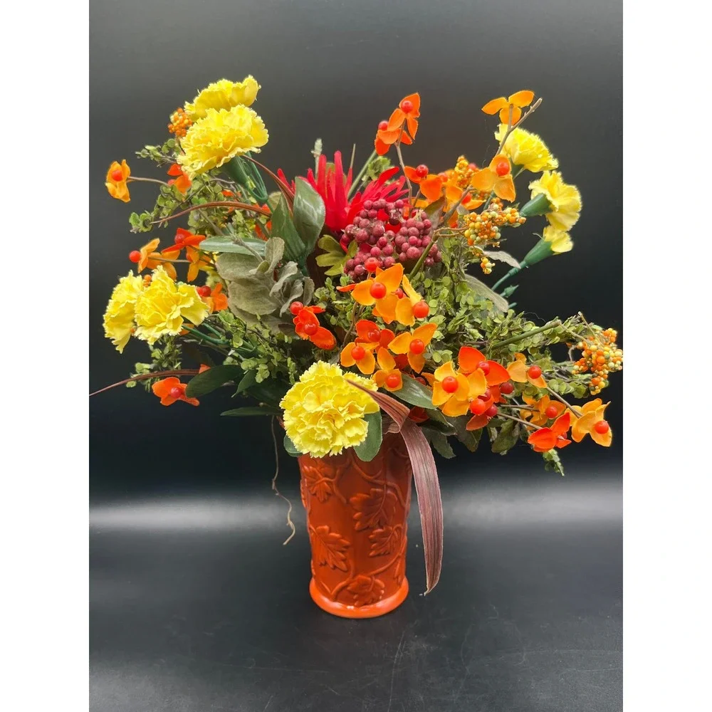 Burnt Orange Vase Faux Flower Arrangement‎ 13